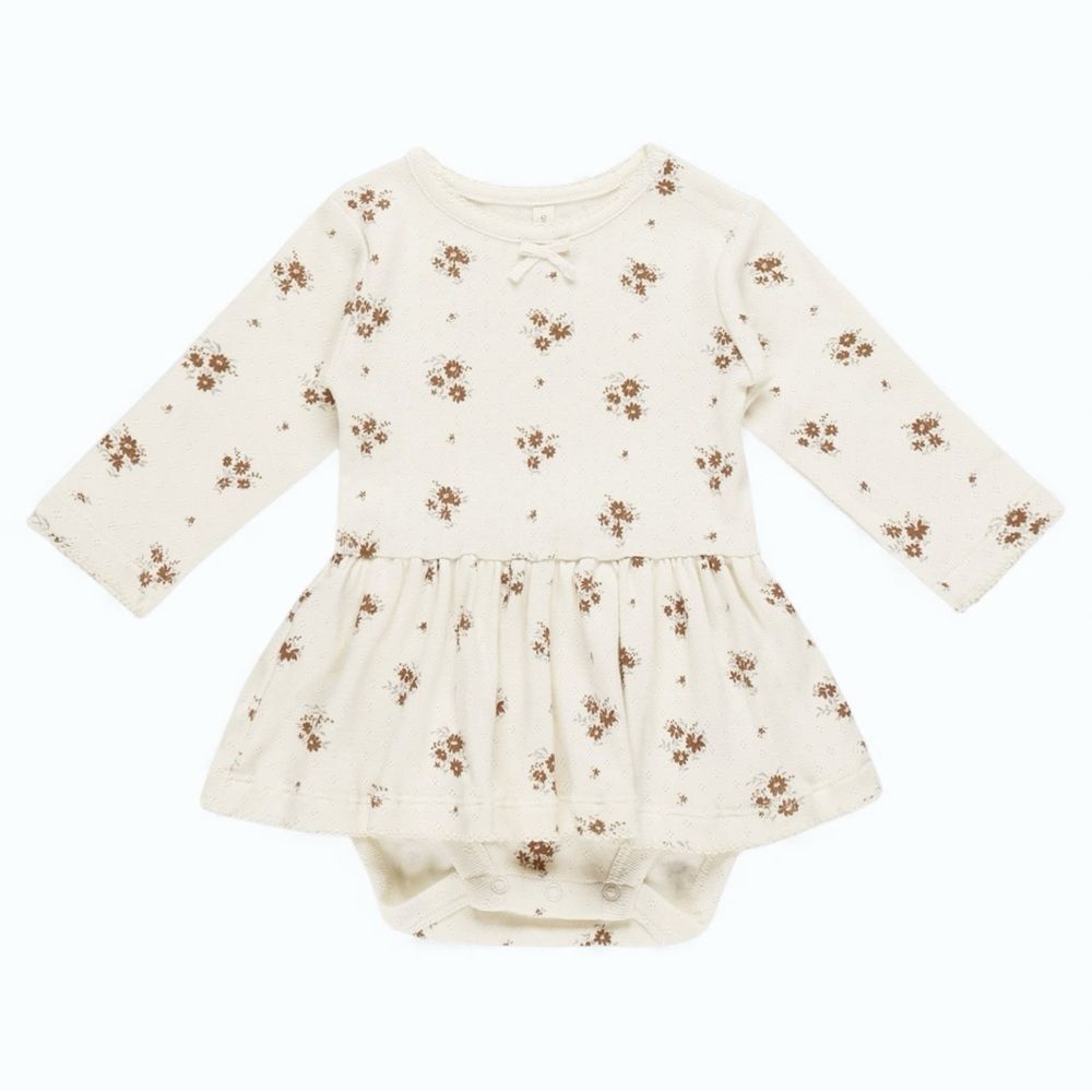Quincy Mae Autumn Floral Pointelle Skirted Bodysuit Cream 12-18M Cottagecore